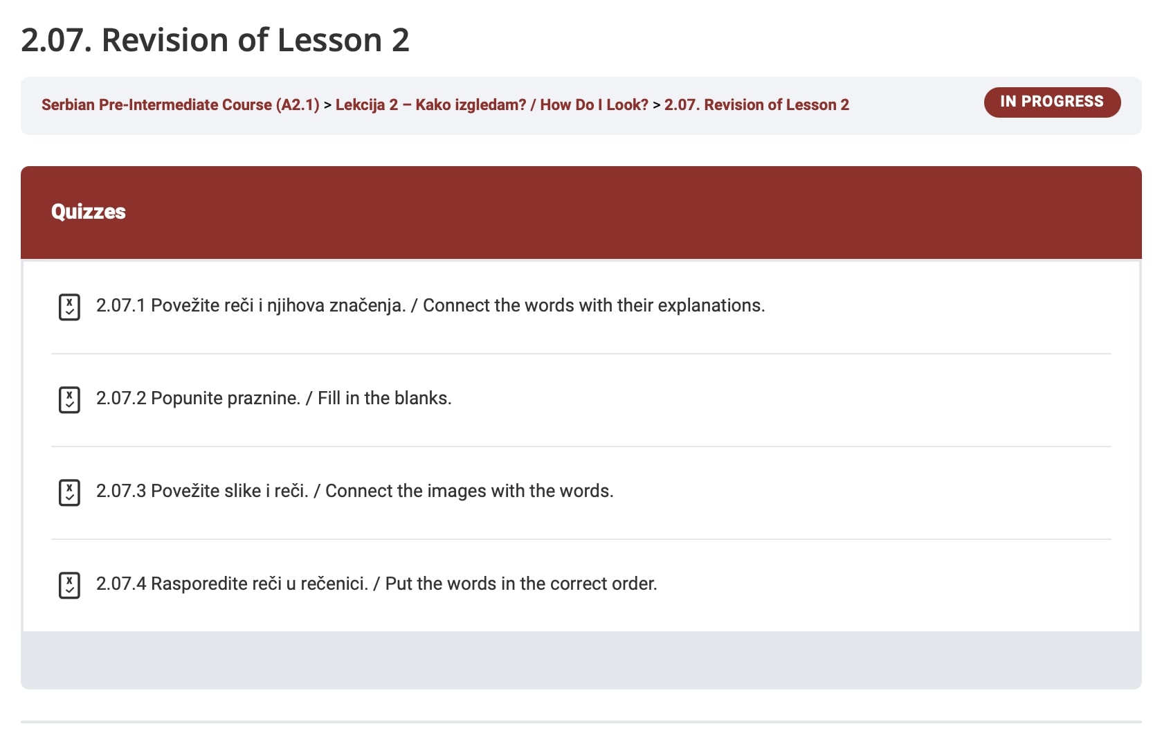 serbian pre-intermediate course revisions